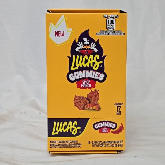 Lucas Gummies Spicy Mango 12-PACK Sweet and Sour Candy Snacks 29.52 Oz - Picture 2 of 10